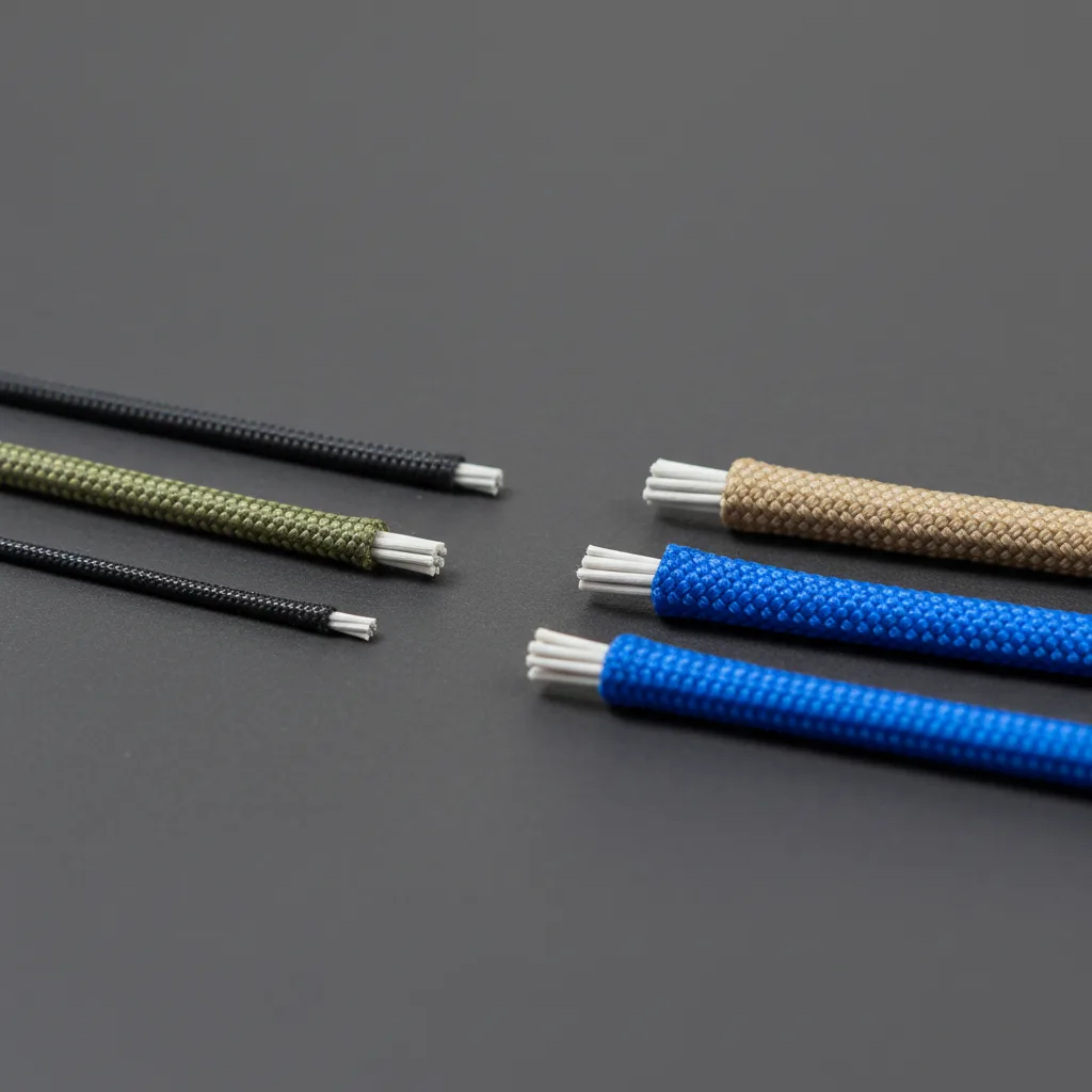 Cross-sections of different paracord types showing inner strand construction from Type I through Type IV